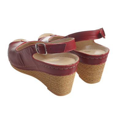 SANDAŁY NA KOTURNIE SKÓRZANE CZERWONE WIELBUT 535