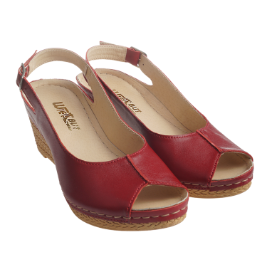 SANDAŁY NA KOTURNIE SKÓRZANE CZERWONE WIELBUT 535