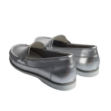 SREBRNE MOKASYNY DAMSKIE SKÓRZANE POLLONUS 5-1058-001