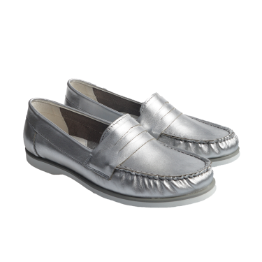 SREBRNE MOKASYNY DAMSKIE SKÓRZANE POLLONUS 5-1058-001