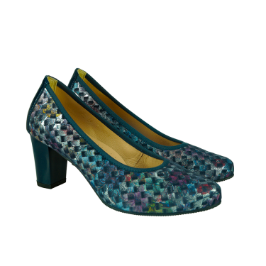 PIĘKNE CZÓŁENKA DAMSKIE GRANATOWE PULSO AF-345 SZACHOWNICA