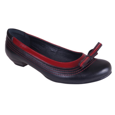 BALERINKI SKÓRZANE DAMSKIE CZARNO-CZERWONE WIELBUT 133