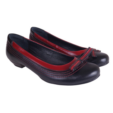 BALERINKI SKÓRZANE DAMSKIE CZARNO-CZERWONE WIELBUT 133
