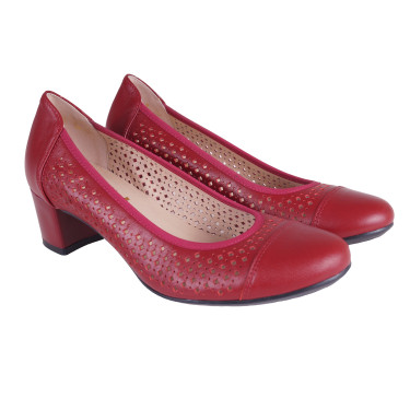 CZÓŁENKA SKÓRZANE AŻUROWE PESCO 2010 CZERWONE