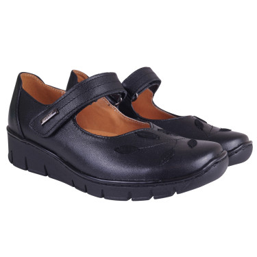 SKÓRZANE PÓŁBUTY DAMSKIE NA RZEP WIELBUT 014 CZARNE