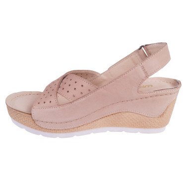 SANDAŁY DAMSKIE NA KOTURNIE SKÓRZANE WIELBUT 546 BEŻ