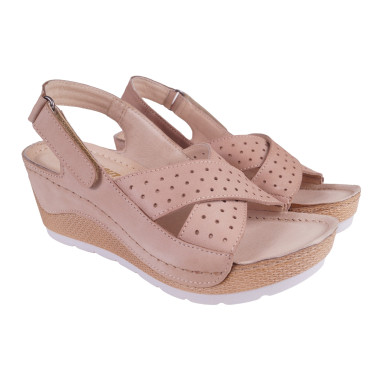 SANDAŁY DAMSKIE NA KOTURNIE SKÓRZANE WIELBUT 546 BEŻ