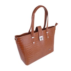 VEZZE Torba skóra shopper bag V011 brąz wzór aligator