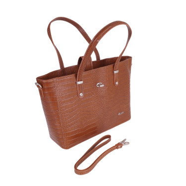 VEZZE Torba skóra shopper bag V005 brąz wzór aligator