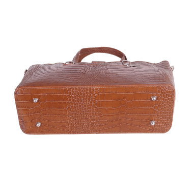 VEZZE Torba skóra shopper bag V005 brąz wzór aligator