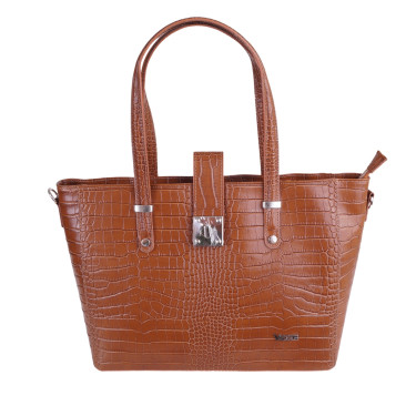VEZZE Torba skóra shopper bag V005 brąz wzór aligator
