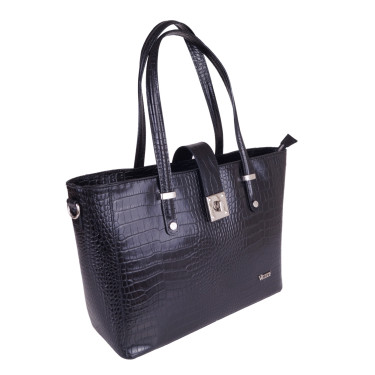 VEZZE Torba skóra shopper bag V005 czarna wzór aligator