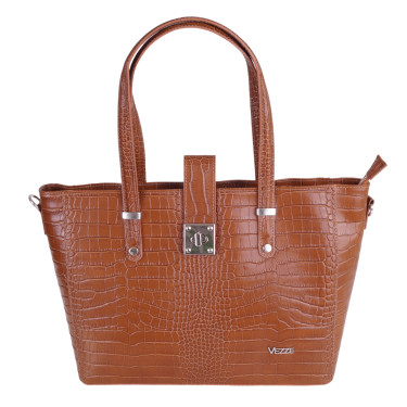 VEZZE Torba skóra shopper bag V011 brąz wzór aligator