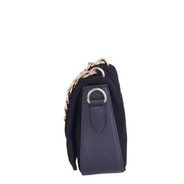 Torebka listonoszka skóra naturalna licowa+zamszowa VEZZE V006 czarna