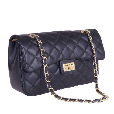 Torebka pikowana listonoszka skórzana VEZZE V019 czarna