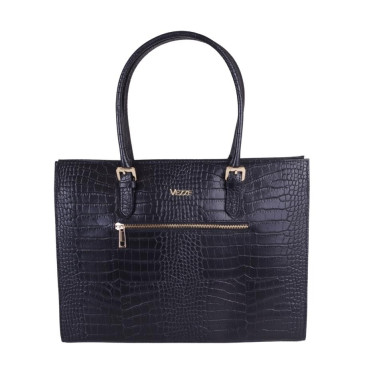 VEZZE Elegancka torebka ze skóry naturalnej V014 czarna