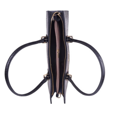 VEZZE Elegancka torebka ze skóry naturalnej V014 czarna