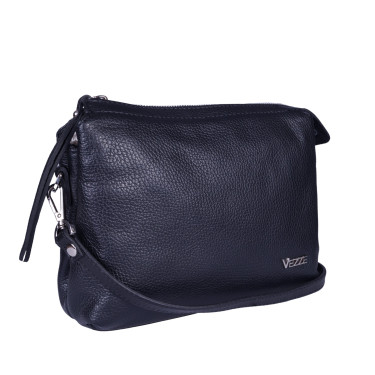 Klasyczna torebka damska skórzana listonoszka VEZZE V018 czarna