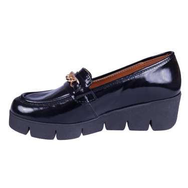 Półbuty damskie skórzane na koturnie Wielbut 028 czarne