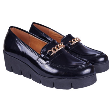 Półbuty damskie skórzane na koturnie Wielbut 028 czarne