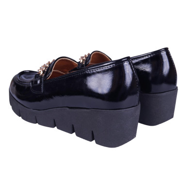 Półbuty damskie skórzane na koturnie Wielbut 028 czarne