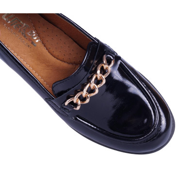 Półbuty damskie skórzane na koturnie Wielbut 028 czarne