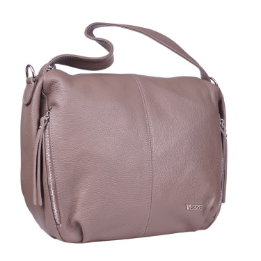 Duża torebka damska skórzana marki VEZZE V052 ciemny beż