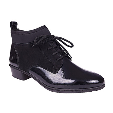 Skórzane botki damskie lakierowane marki Rieker Y0740-00 czarne