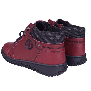 Trzewiki botki damskie płaskie skórzane marki Loretta burgund