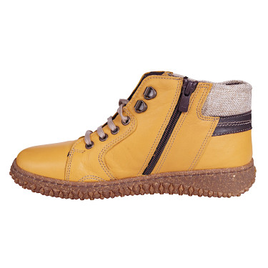 Trzewiki botki damskie płaskie skórzane marki Loretta L06885-303 musztardowe