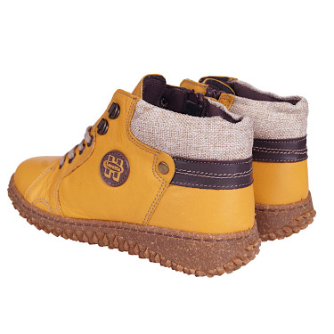 Trzewiki botki damskie płaskie skórzane marki Loretta L06885-303 musztardowe