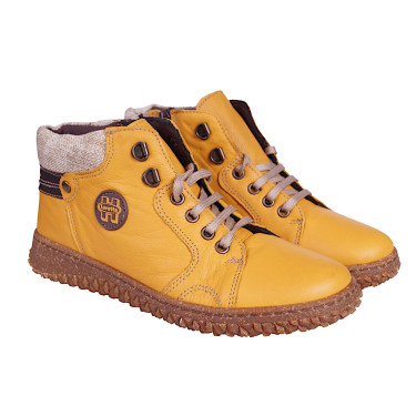 Trzewiki botki damskie płaskie skórzane marki Loretta L06885-303 musztardowe