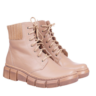 Botki damskie trzewiki skórzane marki WIELBUT K-242 beżowe