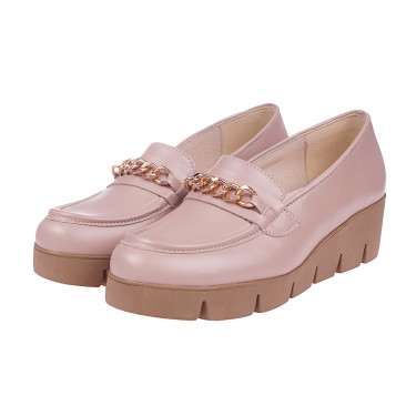 Półbuty damskie skórzane na koturnie Wielbut 028 beżowe