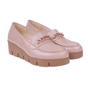 Półbuty damskie skórzane na koturnie Wielbut 028 beżowe