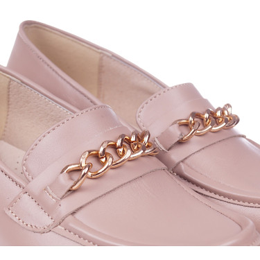 Półbuty damskie skórzane na koturnie Wielbut 028 beżowe