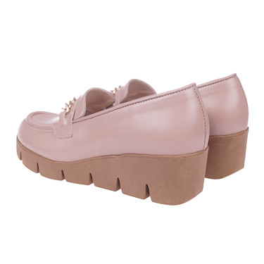 Półbuty damskie skórzane na koturnie Wielbut 028 beżowe