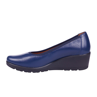 Półbuty damskie skórzane na koturnie Wielbut 026 granatowe