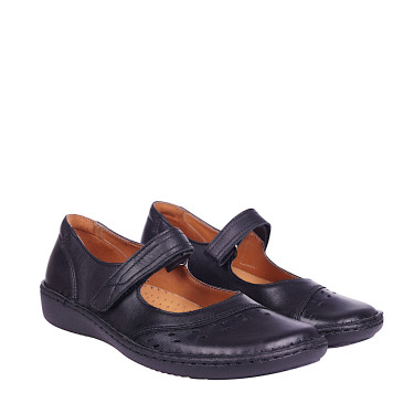 Półbuty damskie skórzane na rzep marki WIELBUT 170 czarne