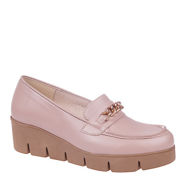 Półbuty damskie skórzane na koturnie Wielbut 028 beżowe