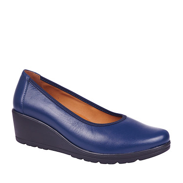 Półbuty damskie skórzane na koturnie Wielbut 026 granatowe