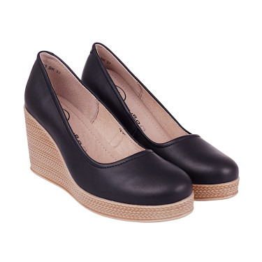 Półbuty damskie skórzane na koturnie FILIPPO DP3521 czarne