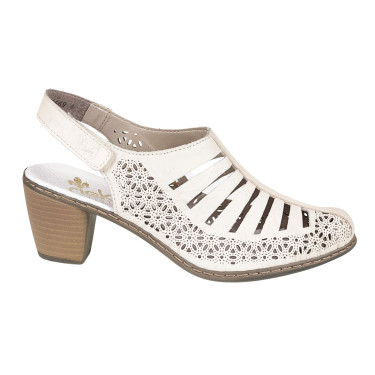 SANDAŁY DAMSKIE SKÓRZANE NA OBCASIE RIEKER 40959-60 beż