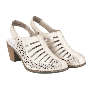 SANDAŁY DAMSKIE SKÓRZANE NA OBCASIE RIEKER 40959-60 beż