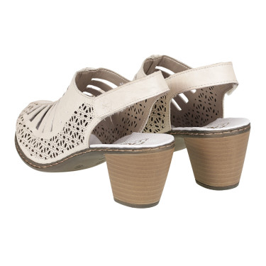 SANDAŁY DAMSKIE SKÓRZANE NA OBCASIE RIEKER 40959-60 beż