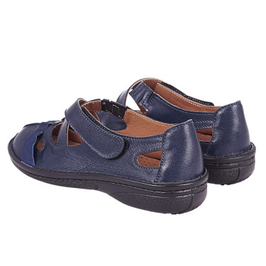 Półbuty damskie na rzep skóra naturalna Wielbut 023 granatowe