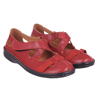 Półbuty damskie na rzep skóra naturalna Wielbut 023 czerwone