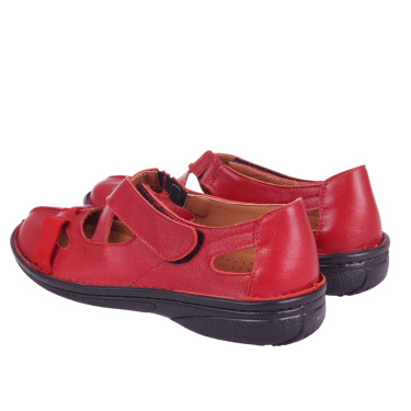 Półbuty damskie na rzep skóra naturalna Wielbut 023 czerwone