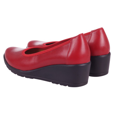 Półbuty damskie skórzane na koturnie Wielbut 026 czerwone
