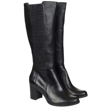 Kozaki damskie na obcasie skóra naturalna Wielbut K-269 czarne